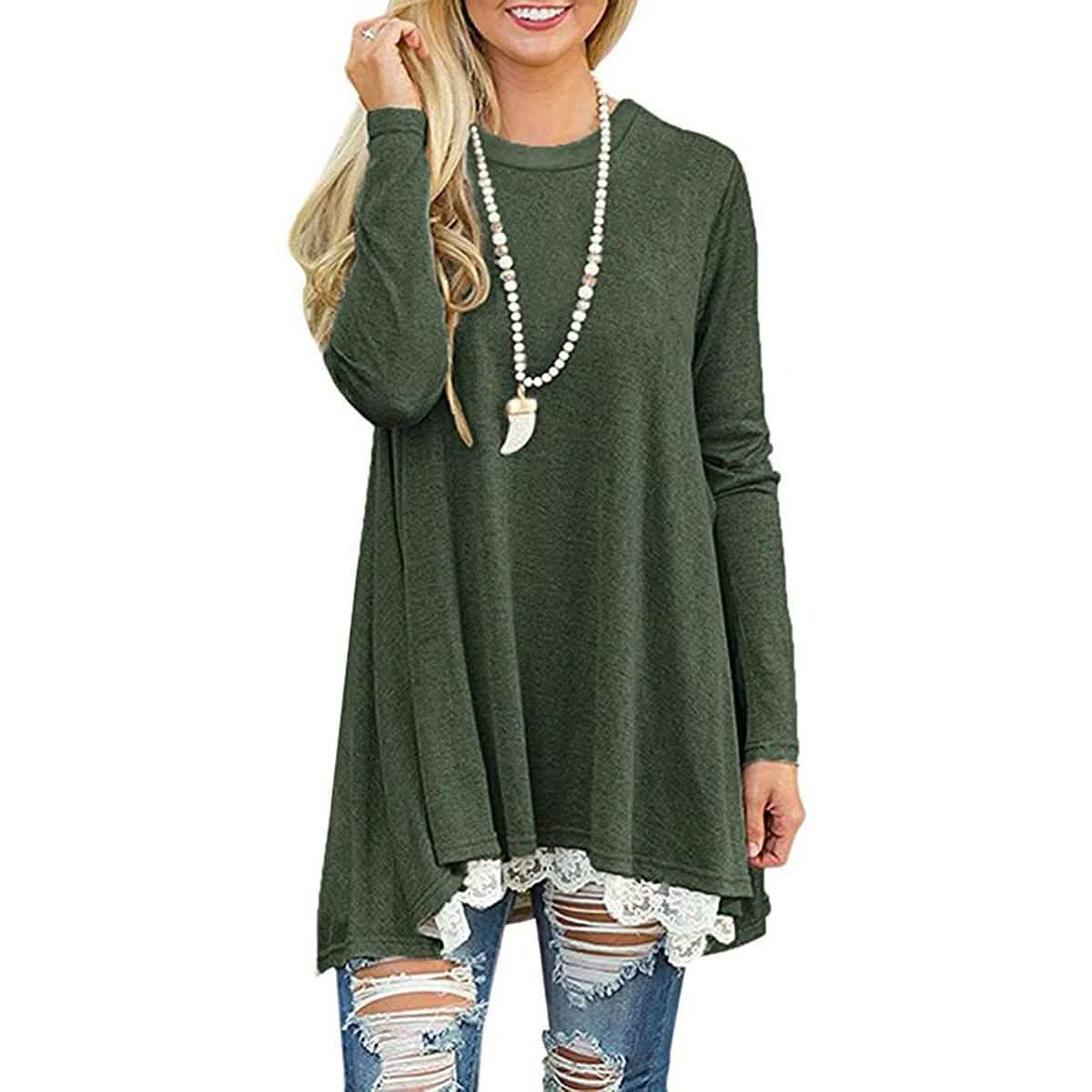 Women's Long Sleeve Lace Panel Top DailySale