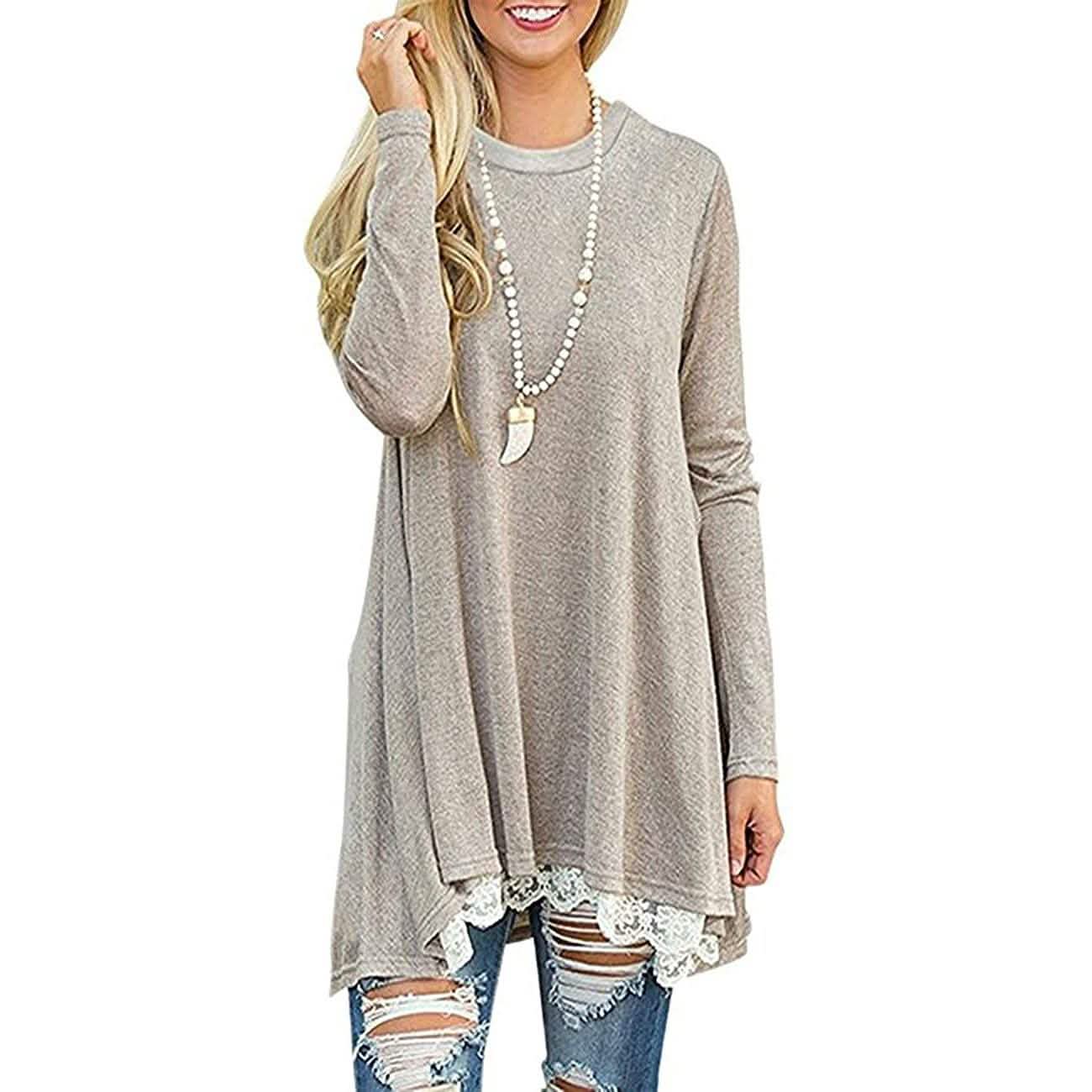 Women's Long Sleeve Lace Panel Top DailySale