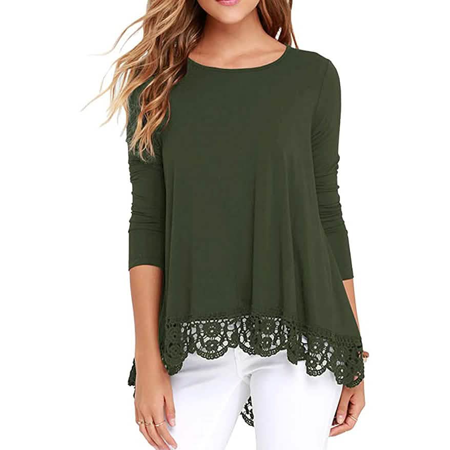 Women's Long Sleeve Lace Trim Blouse DailySale