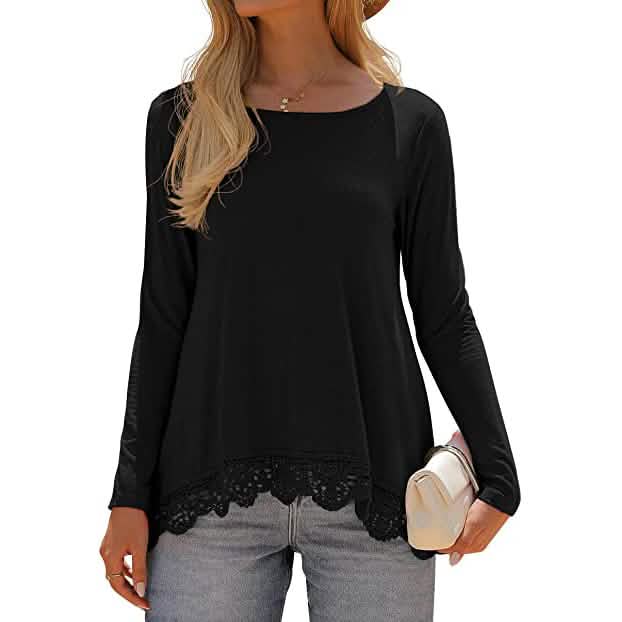 Women's Long Sleeve Lace Trim Blouse DailySale