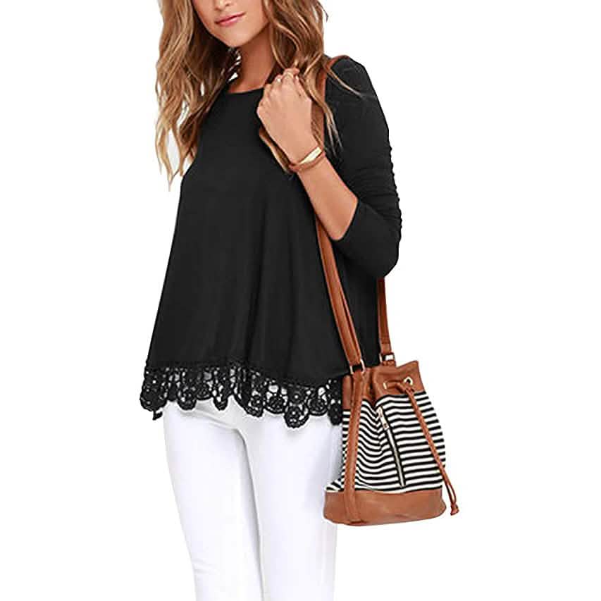Women's Long Sleeve Lace Trim Blouse DailySale