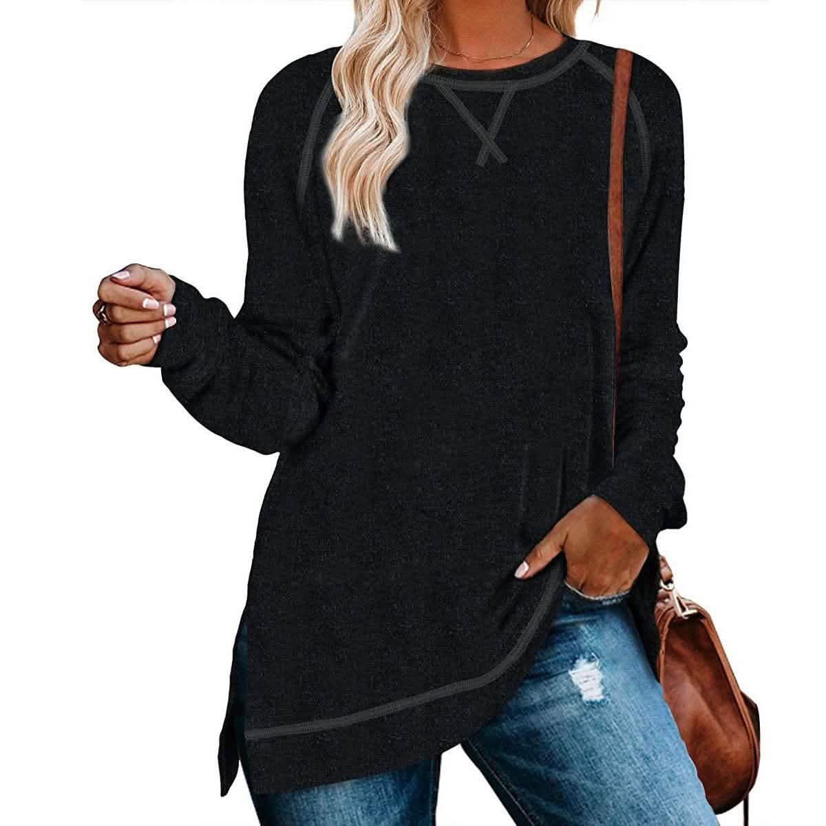 Women's Long Sleeve Loose Casual Autumn Pullover Side Slit Tunic Top DailySale