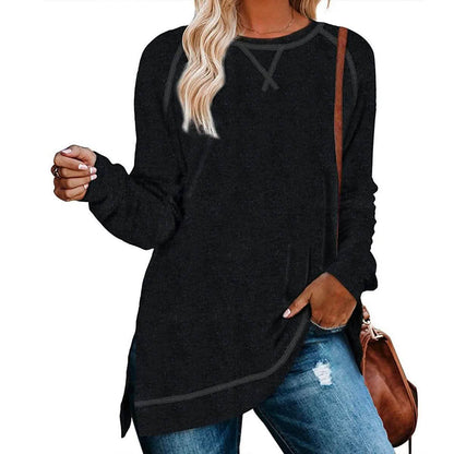 Women's Long Sleeve Loose Casual Autumn Pullover Side Slit Tunic Top DailySale