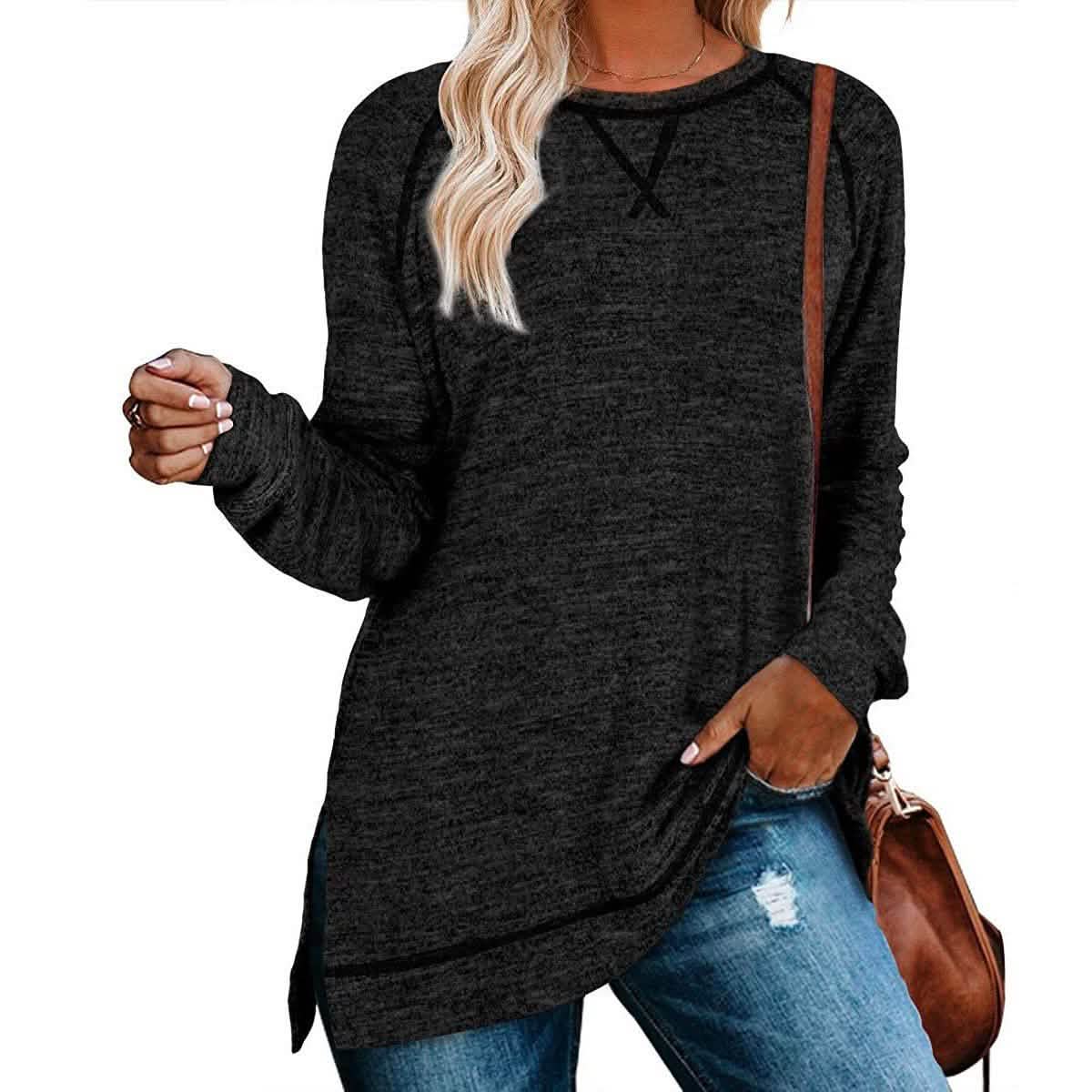 Women's Long Sleeve Loose Casual Autumn Pullover Side Slit Tunic Top DailySale