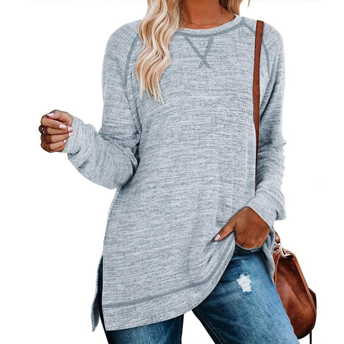 Women's Long Sleeve Loose Casual Autumn Pullover Side Slit Tunic Top DailySale