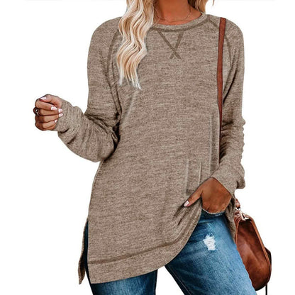 Women's Long Sleeve Loose Casual Autumn Pullover Side Slit Tunic Top DailySale