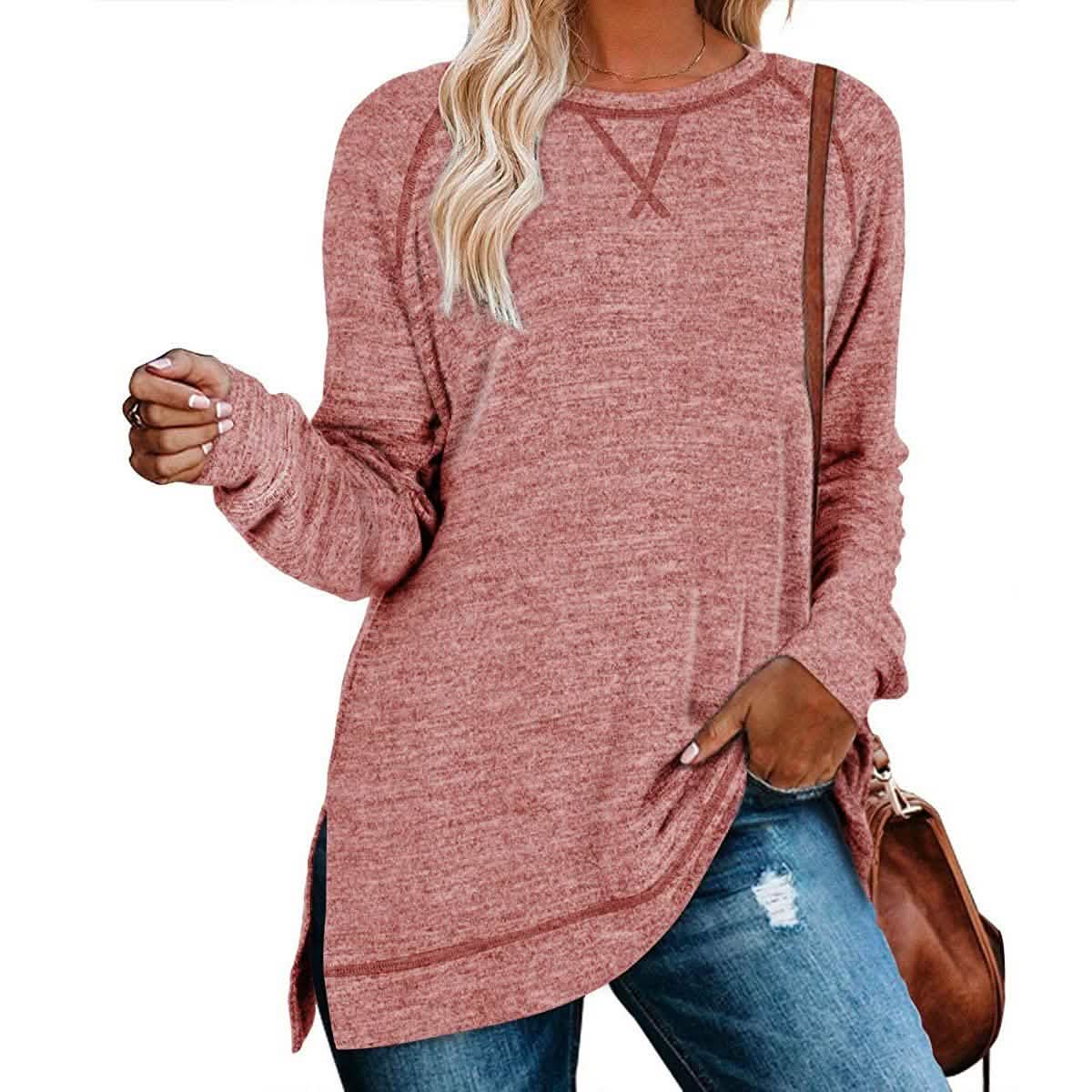 Women's Long Sleeve Loose Casual Autumn Pullover Side Slit Tunic Top DailySale