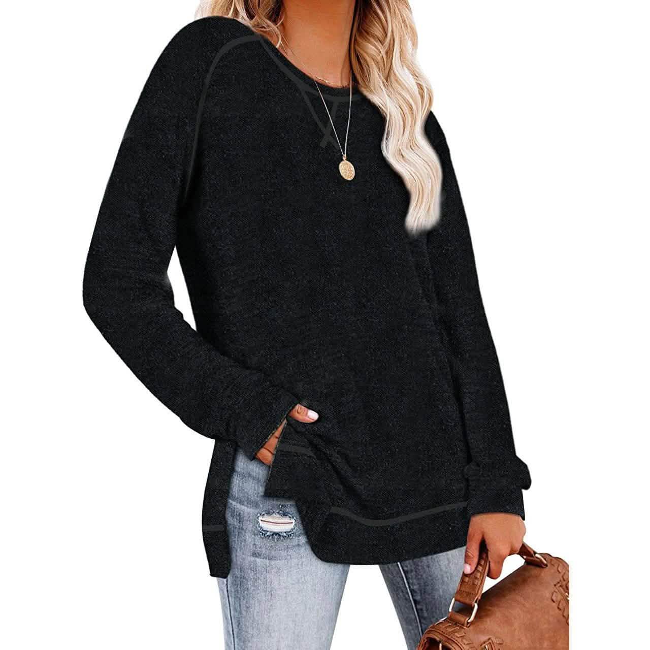 Women's Long Sleeve Loose Casual Autumn Pullover Side Slit Tunic Top DailySale