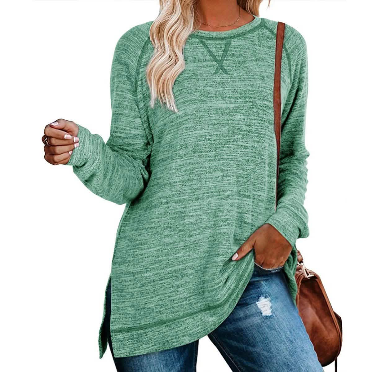 Women's Long Sleeve Loose Casual Autumn Pullover Side Slit Tunic Top DailySale