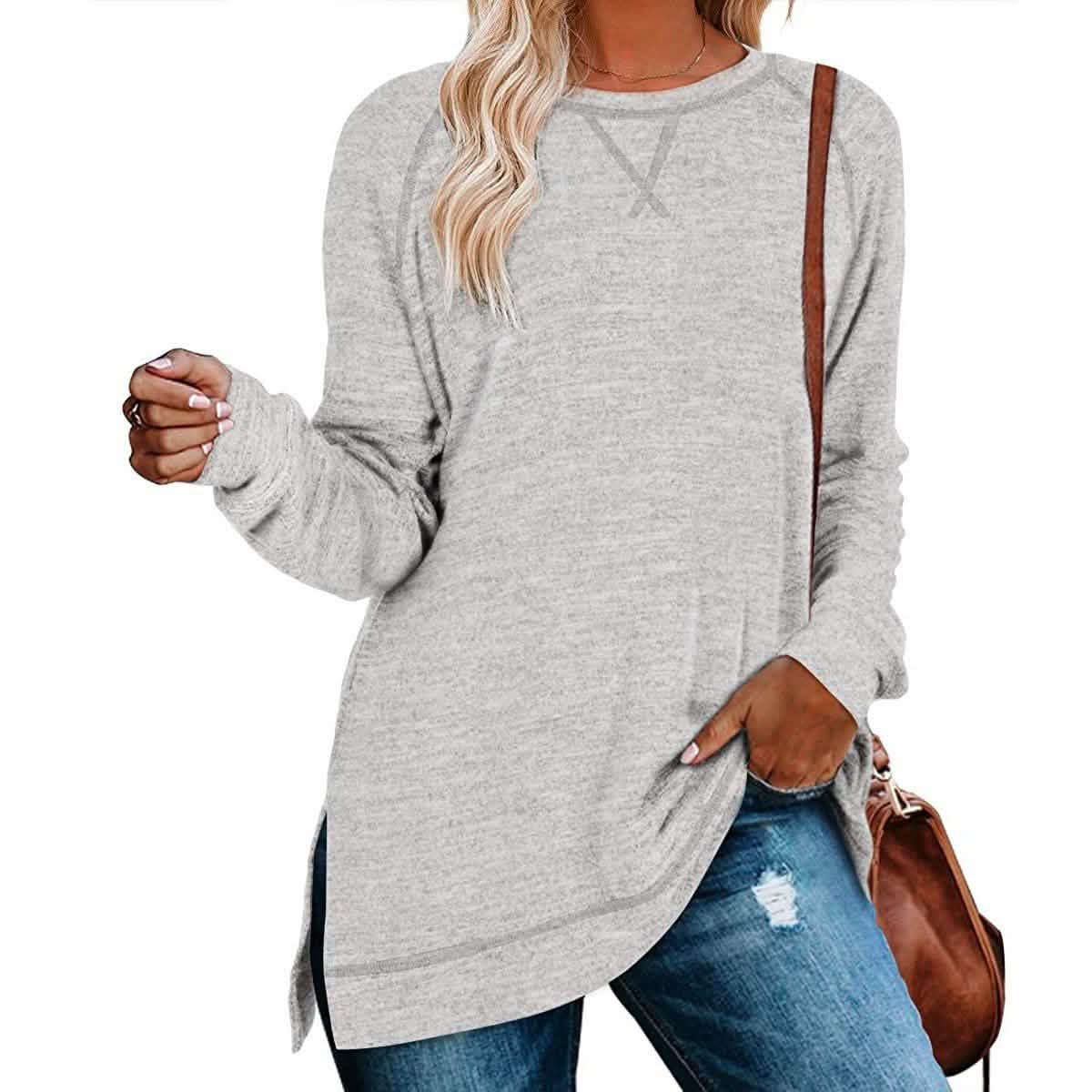 Women's Long Sleeve Loose Casual Autumn Pullover Side Slit Tunic Top DailySale