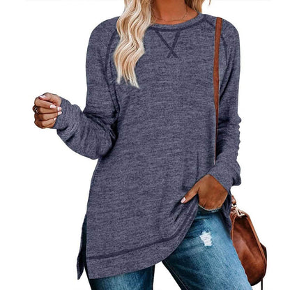 Women's Long Sleeve Loose Casual Autumn Pullover Side Slit Tunic Top DailySale