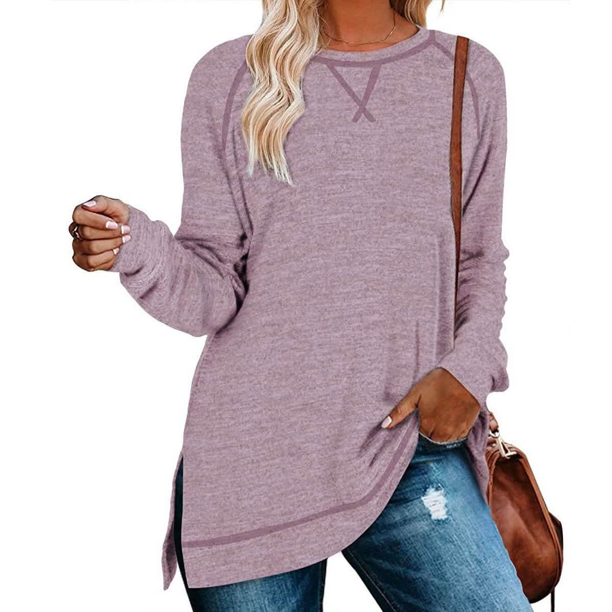 Women's Long Sleeve Loose Casual Autumn Pullover Side Slit Tunic Top DailySale