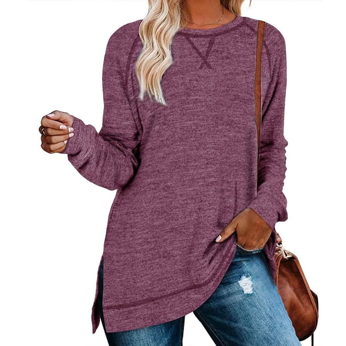 Women's Long Sleeve Loose Casual Autumn Pullover Side Slit Tunic Top DailySale
