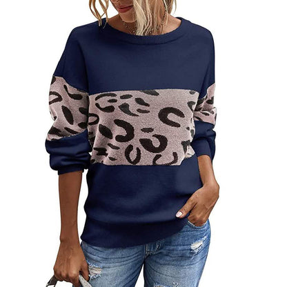 Women’s Long Sleeve Off Shoulder Knitted Leopard Print Sweater DailySale