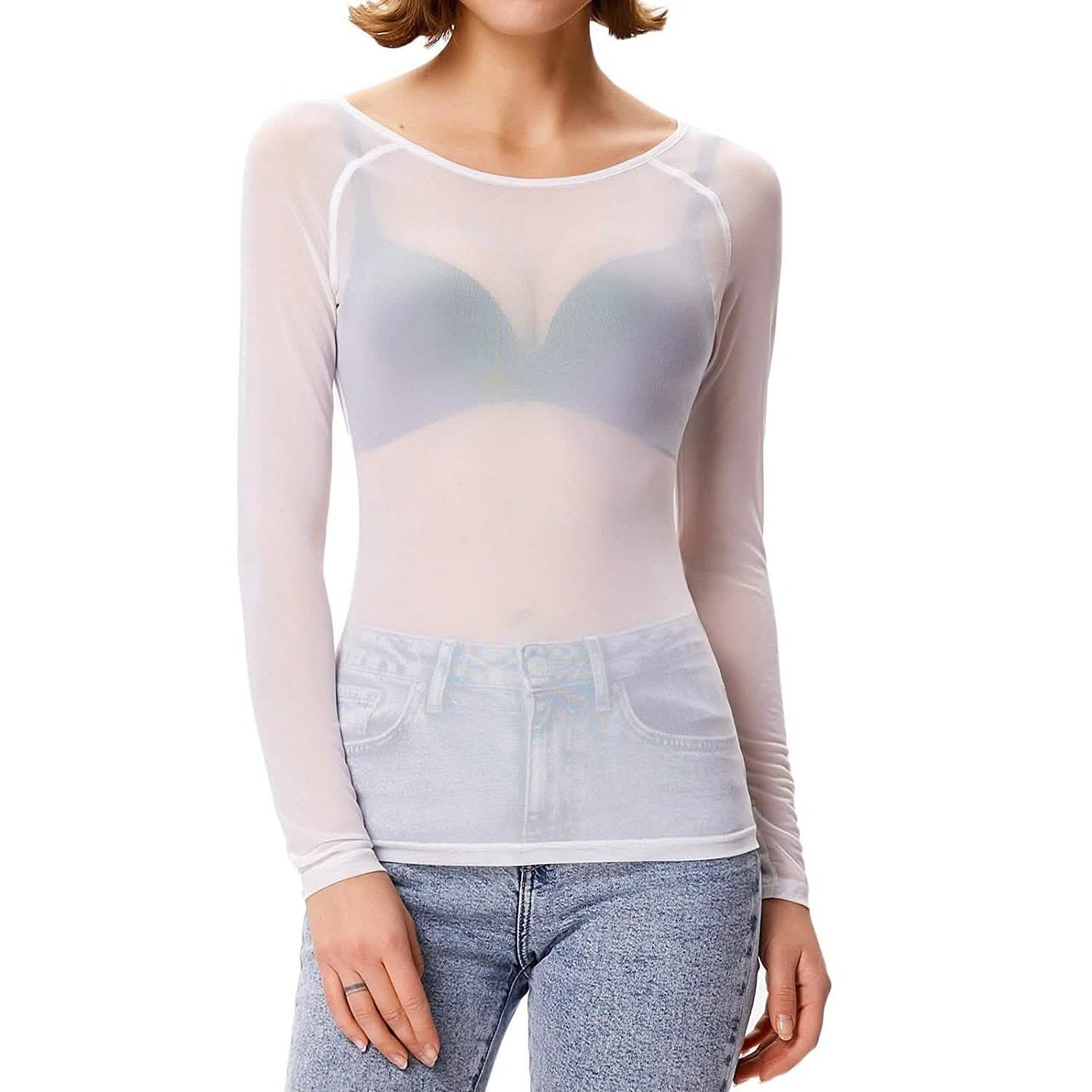 Women's Long Sleeve Sheer Mesh Sheer Top DailySale