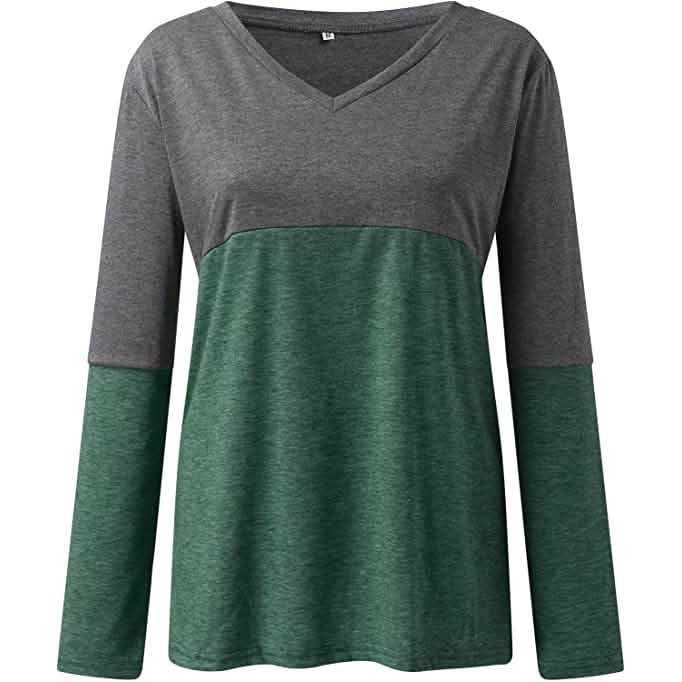 Women's Long Sleeve V Neck Loose Basic Shirt DailySale