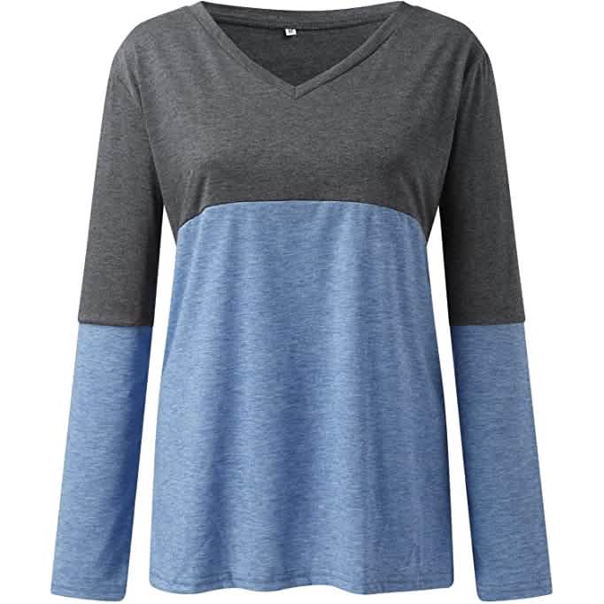 Women's Long Sleeve V Neck Loose Basic Shirt DailySale