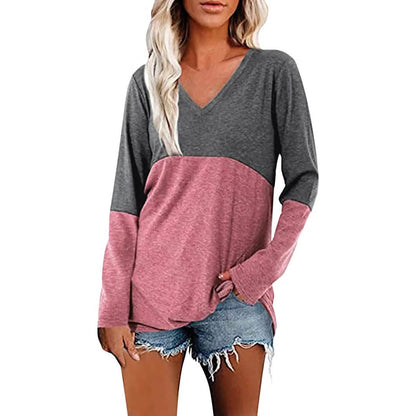 Women's Long Sleeve V Neck Loose Basic Shirt DailySale