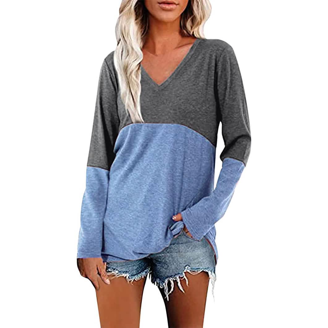 Women's Long Sleeve V Neck Loose Basic Shirt DailySale