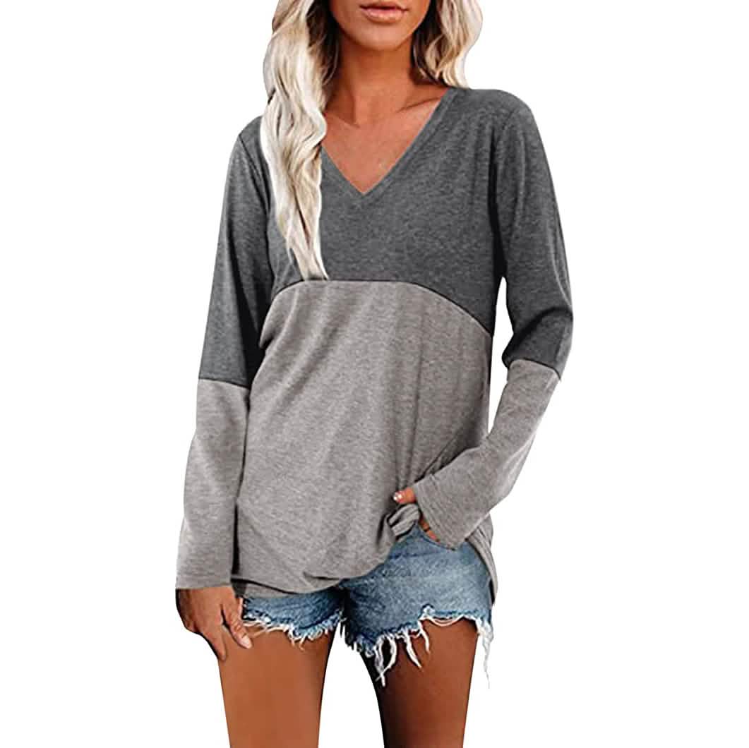 Women's Long Sleeve V Neck Loose Basic Shirt DailySale