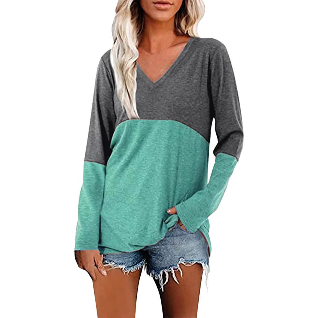 Women's Long Sleeve V Neck Loose Basic Shirt DailySale