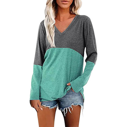 Women's Long Sleeve V Neck Loose Basic Shirt DailySale