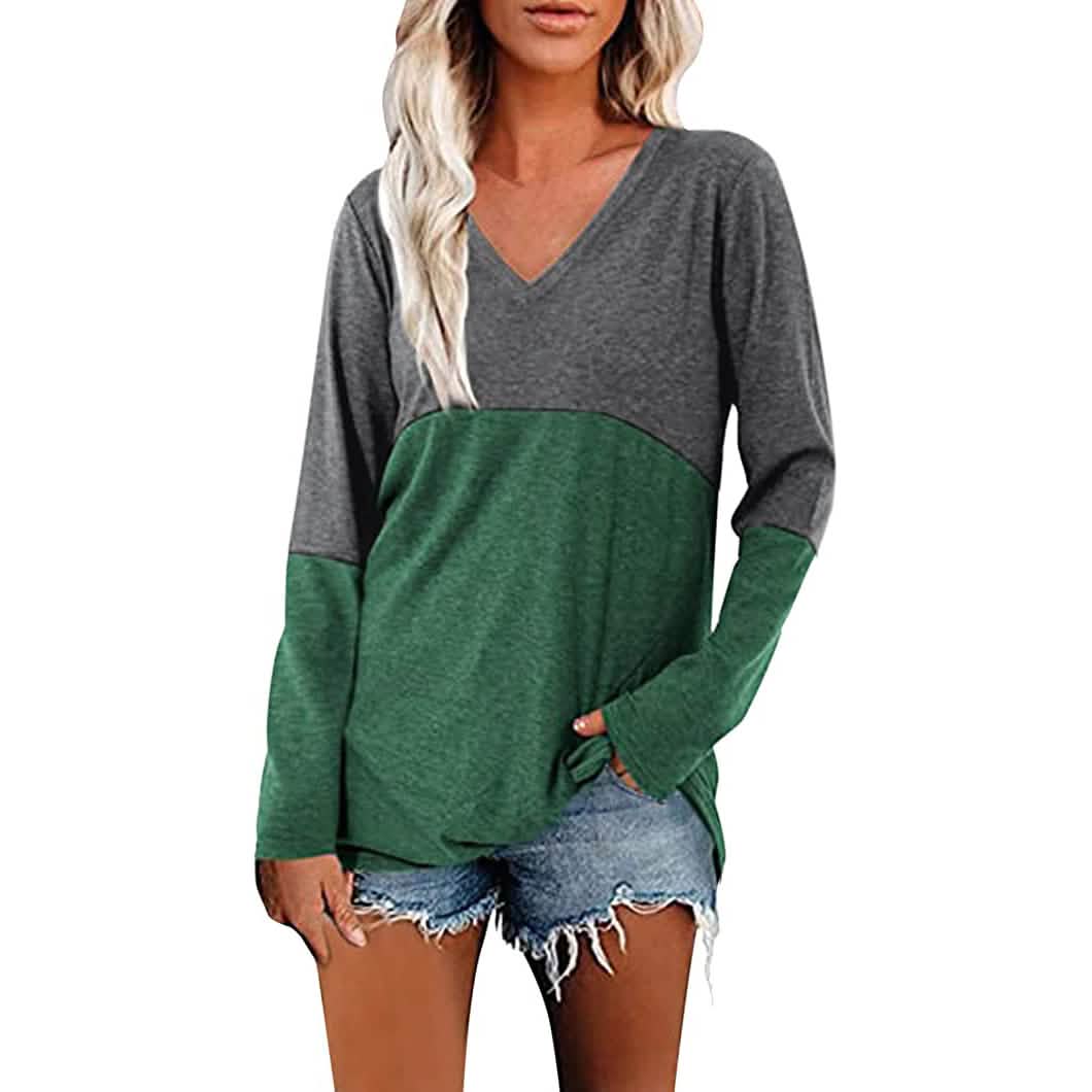 Women's Long Sleeve V Neck Loose Basic Shirt DailySale