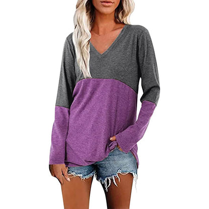 Women's Long Sleeve V Neck Loose Basic Shirt DailySale