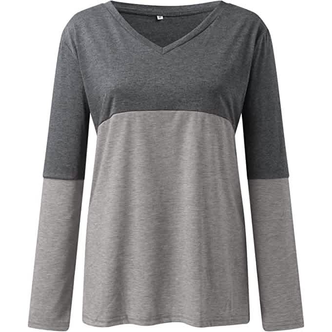 Women's Long Sleeve V Neck Loose Basic Shirt DailySale