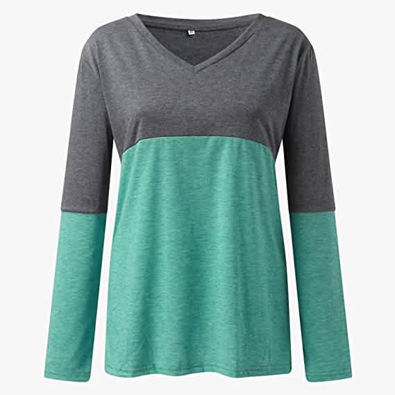 Women's Long Sleeve V Neck Loose Basic Shirt DailySale