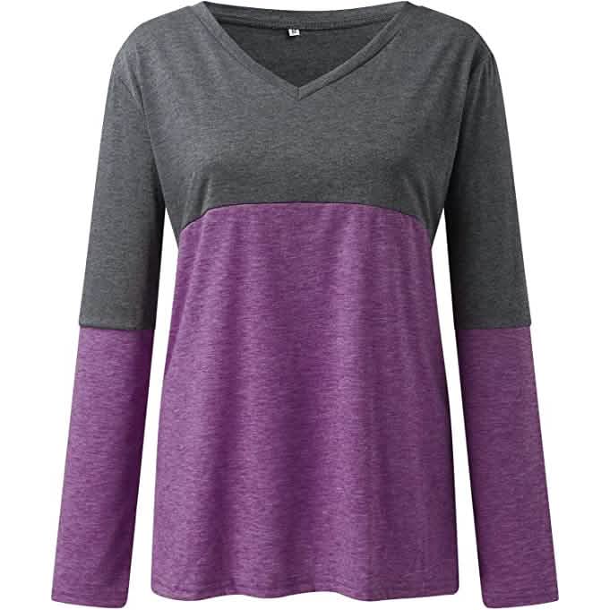 Women's Long Sleeve V Neck Loose Basic Shirt DailySale