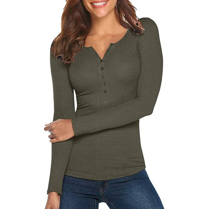 Women's Long Sleeve V Neck Ribbed Button Down Knit Sweater Fitted Top DailySale