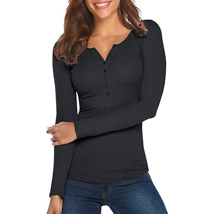 Women's Long Sleeve V Neck Ribbed Button Down Knit Sweater Fitted Top DailySale
