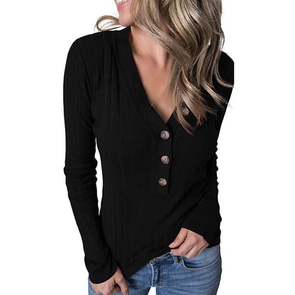 Women's Long Sleeve V Neck Ribbed Button Knit Sweater DailySale
