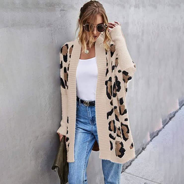 Women's Long Sleeves Leopard Print Knitting Cardigan DailySale