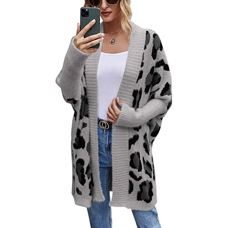 Women's Long Sleeves Leopard Print Knitting Cardigan DailySale