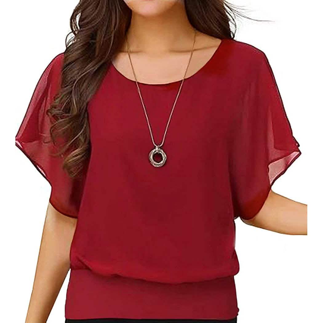 Women's Loose Casual Short Sleeve Chiffon Top T-Shirt Blouse DailySale