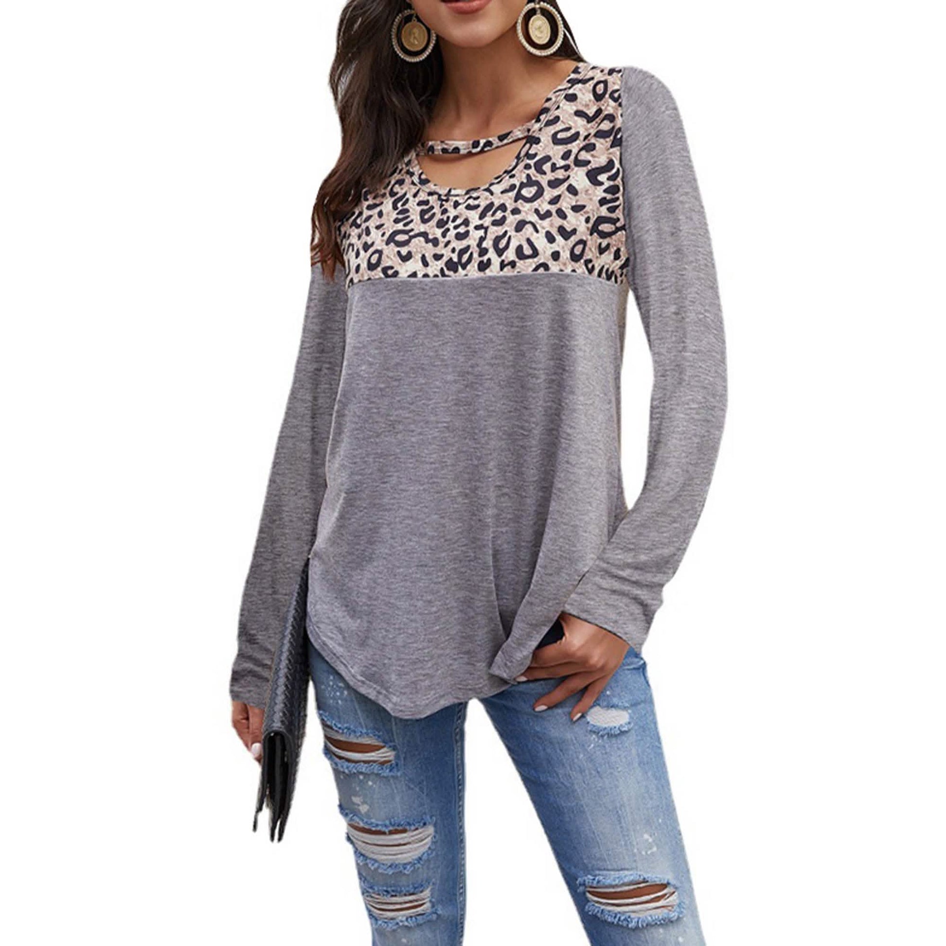 Womens Loose Tops Long Sleeve Tunic Color Block Casual Shirts DailySale