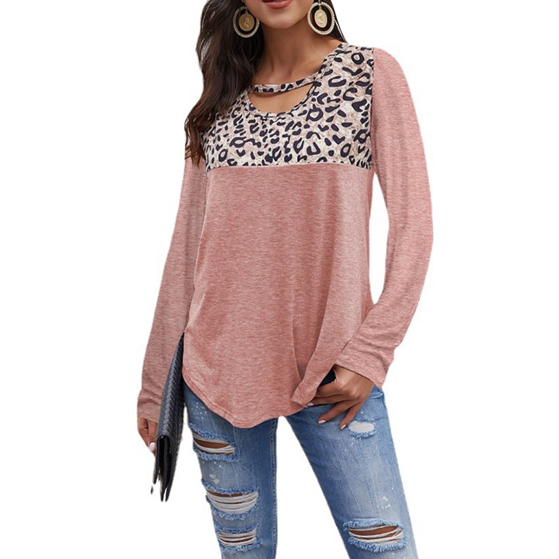 Womens Loose Tops Long Sleeve Tunic Color Block Casual Shirts DailySale