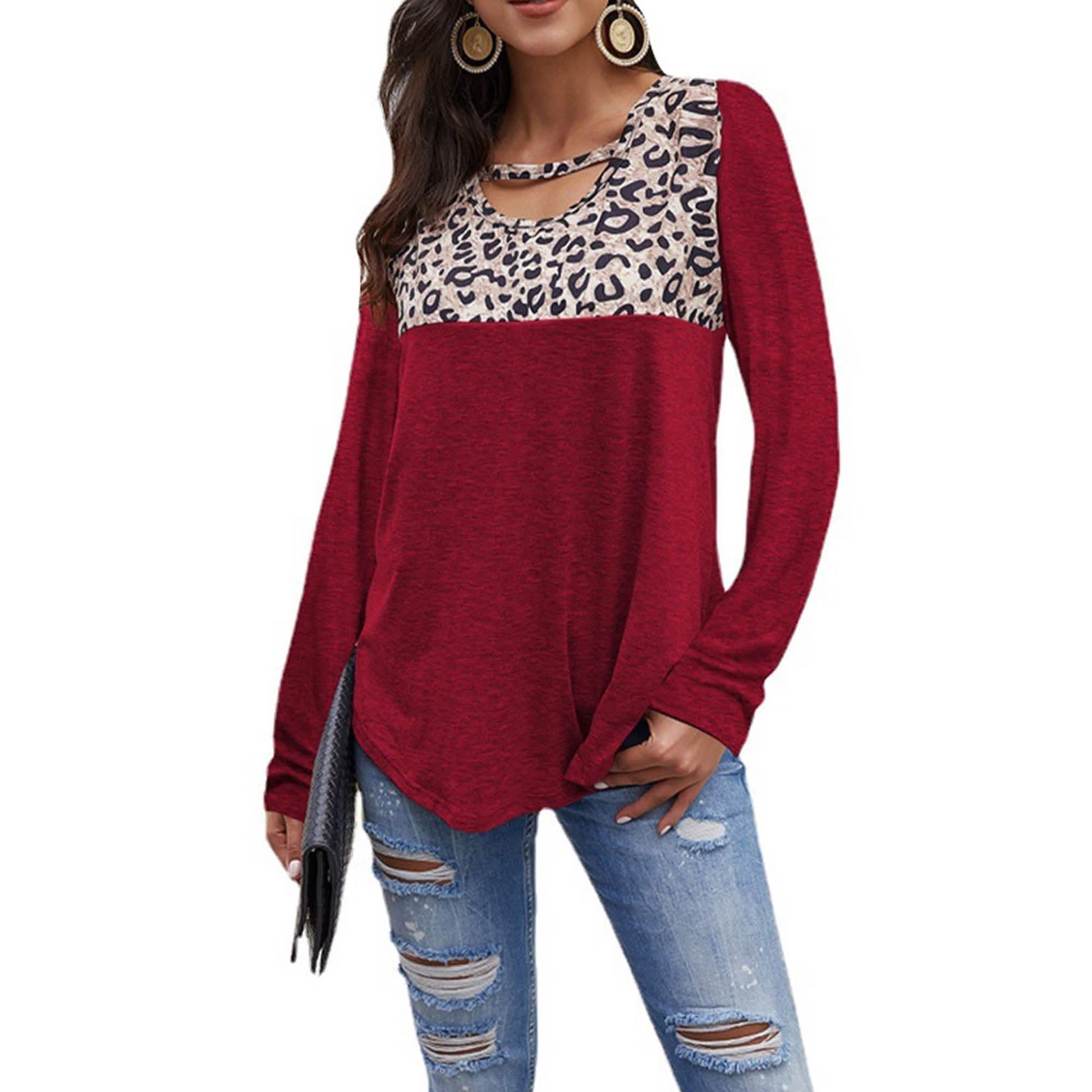 Womens Loose Tops Long Sleeve Tunic Color Block Casual Shirts DailySale