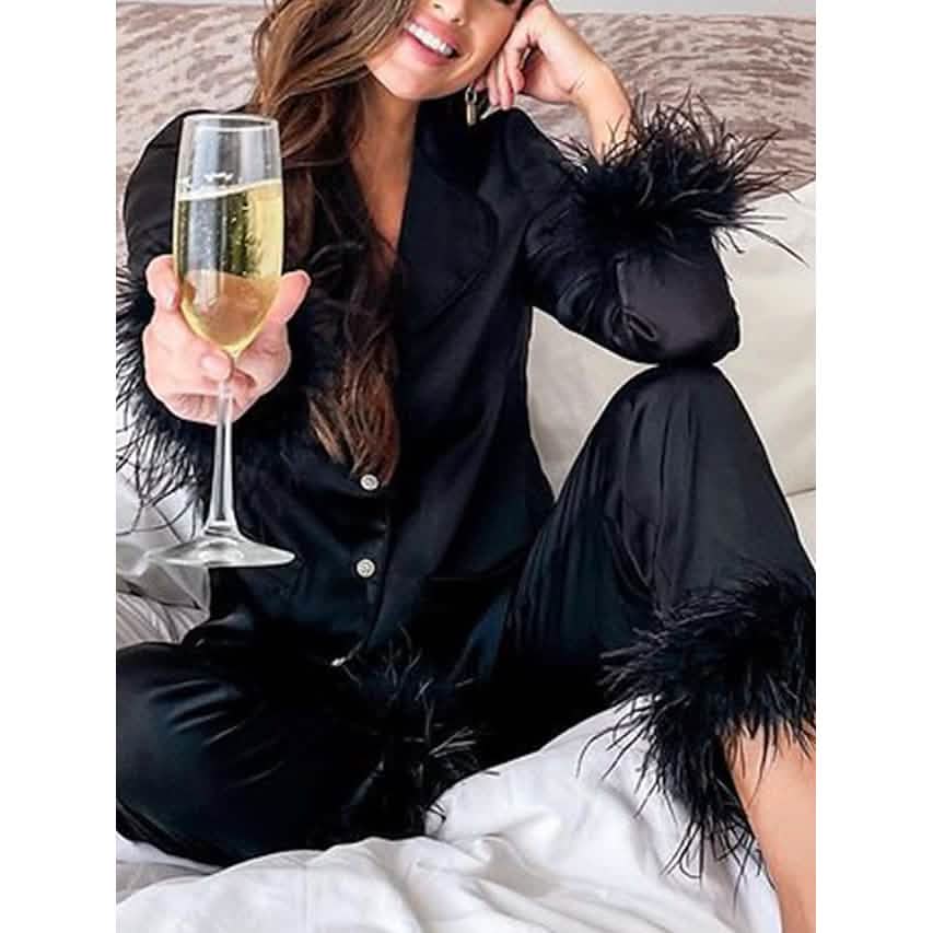 Women's Loungewear Pajamas Sets Pure Color Silk Simple Soft Shirt Pant DailySale