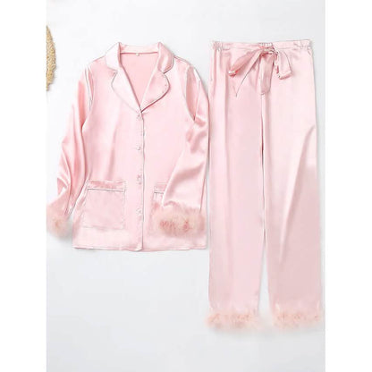 Women's Loungewear Pajamas Sets Pure Color Silk Simple Soft Shirt Pant DailySale