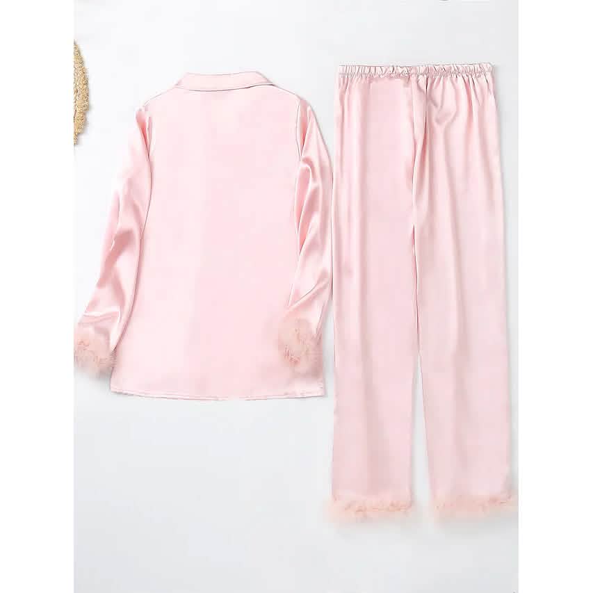 Women's Loungewear Pajamas Sets Pure Color Silk Simple Soft Shirt Pant DailySale