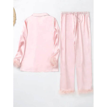 Women's Loungewear Pajamas Sets Pure Color Silk Simple Soft Shirt Pant DailySale