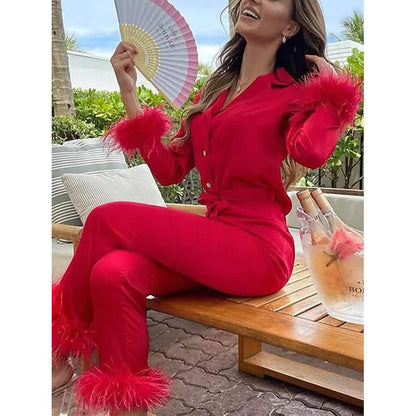 Women's Loungewear Pajamas Sets Pure Color Silk Simple Soft Shirt Pant DailySale