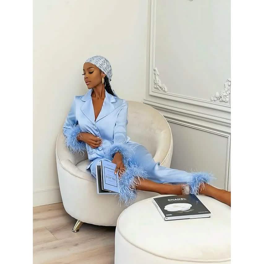 Women's Loungewear Pajamas Sets Pure Color Silk Simple Soft Shirt Pant DailySale