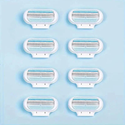 Women's Manual Hair Removal Tool, 1 Handle + 8 Blades, 3-layer Stainless Steel Blades, Non Slip Handle DailySale