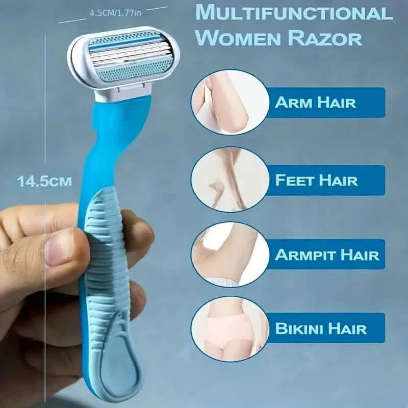 Women's Manual Hair Removal Tool, 1 Handle + 8 Blades, 3-layer Stainless Steel Blades, Non Slip Handle DailySale