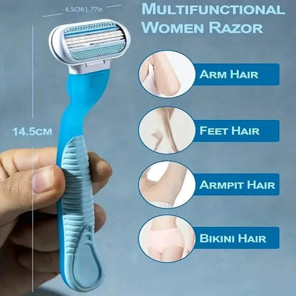 Women's Manual Hair Removal Tool, 1 Handle + 8 Blades, 3-layer Stainless Steel Blades, Non Slip Handle DailySale