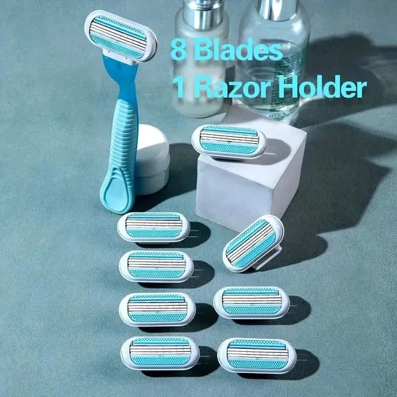 Women's Manual Hair Removal Tool, 1 Handle + 8 Blades, 3-layer Stainless Steel Blades, Non Slip Handle DailySale